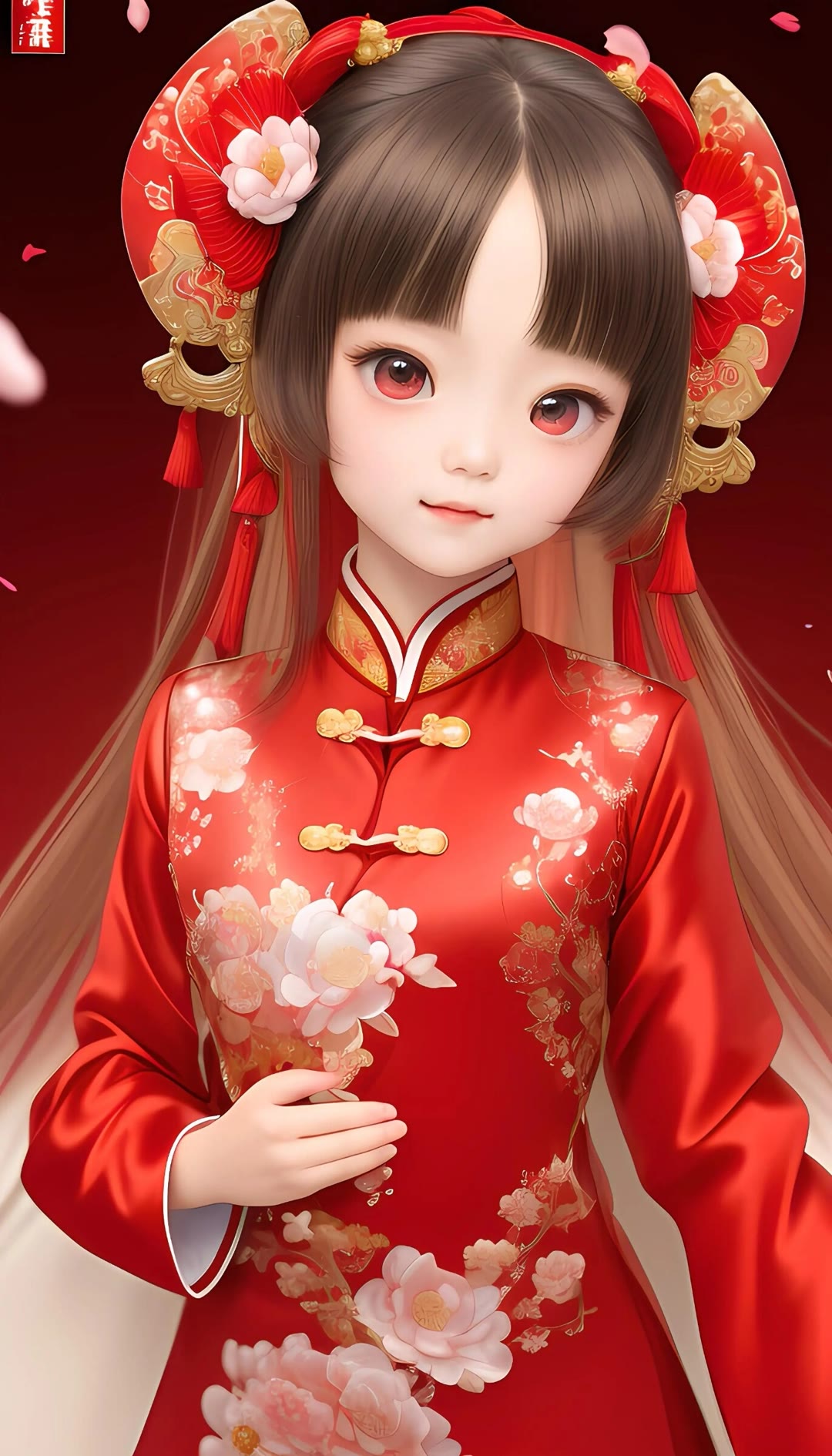 卡通女孩子中国新年装