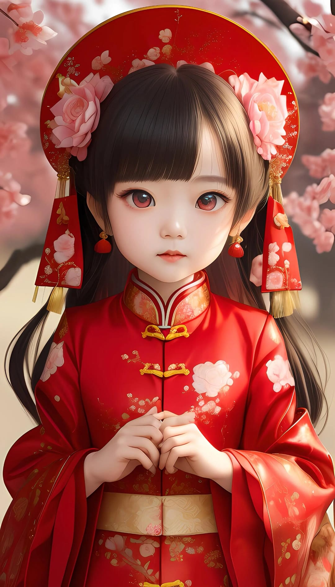 卡通女孩子中国新年装