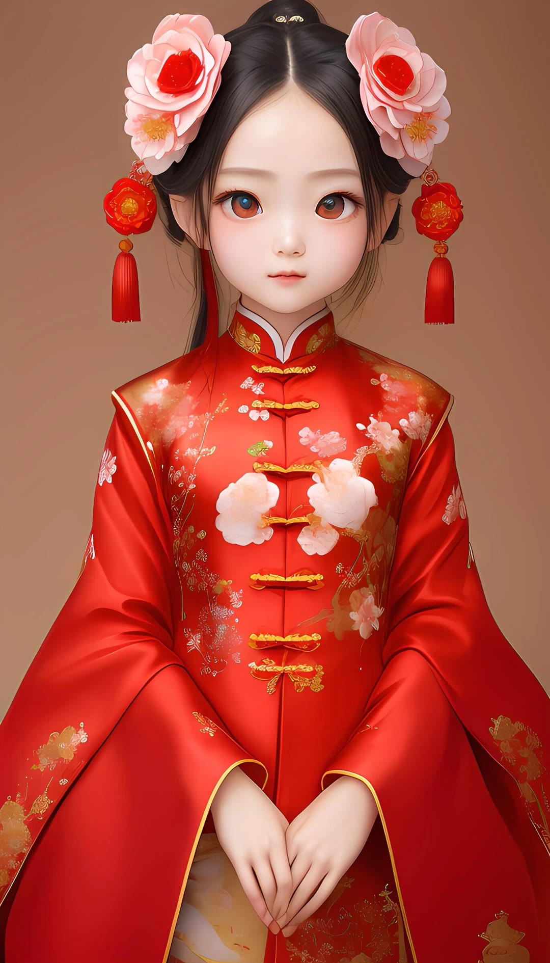 卡通女孩子中国新年装