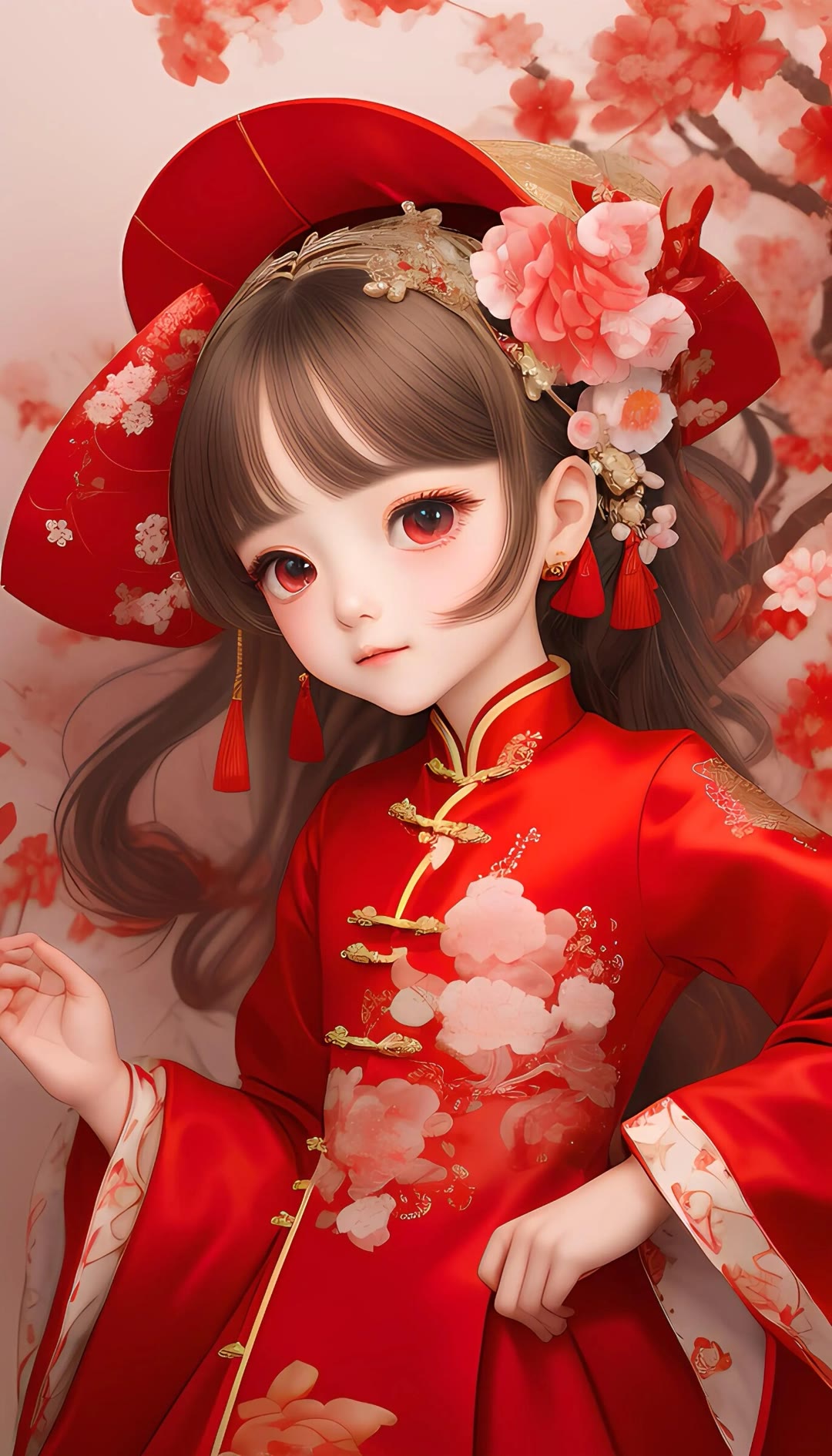 卡通女孩子中国新年装